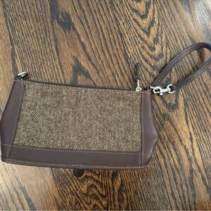 Elegant Coach Brown Leather and Fabric wristlet